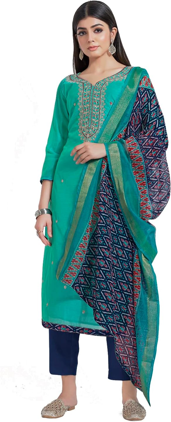 Abhita Women Chanderi Salwar Unstiched Embroidered Dress Material