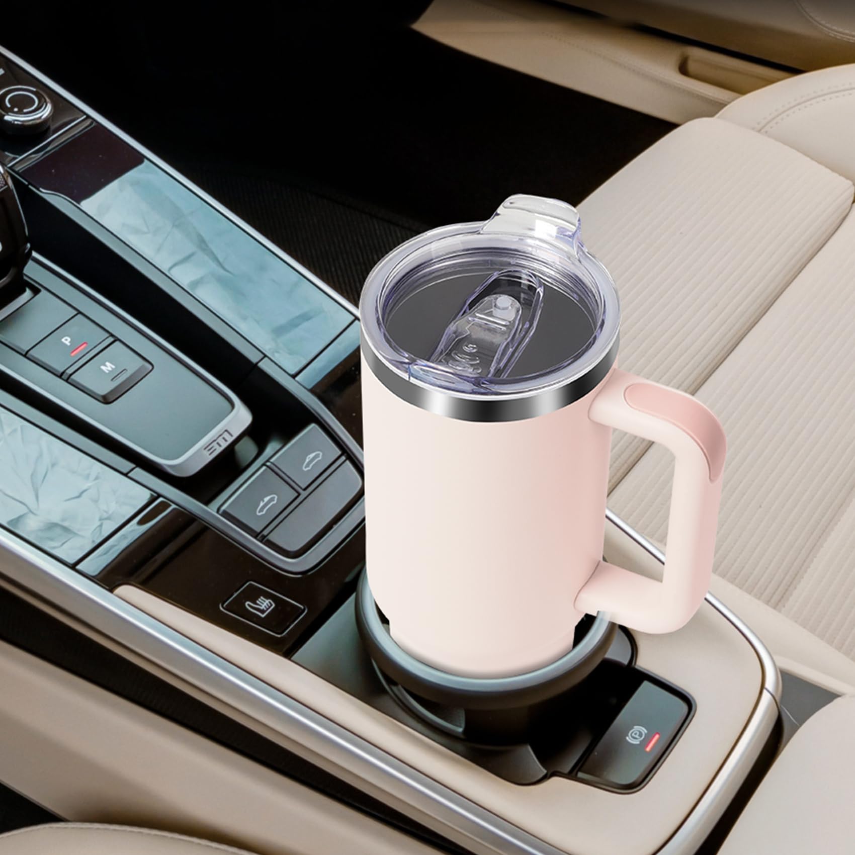 WATERSY 1.2L Bicchiere Termico con Manico, 40 oz Grande Tazza Termica in Acciaio Inox, Tazza da Caffè Rosa con Cannuccia, Thermos per Acqua Doppia