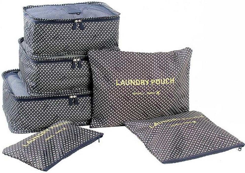 Wastar 6pcs Packing Cubes Set Travel Luggage Organizer - 3 Travel Cubes + 3 Pouches (Navy Star)