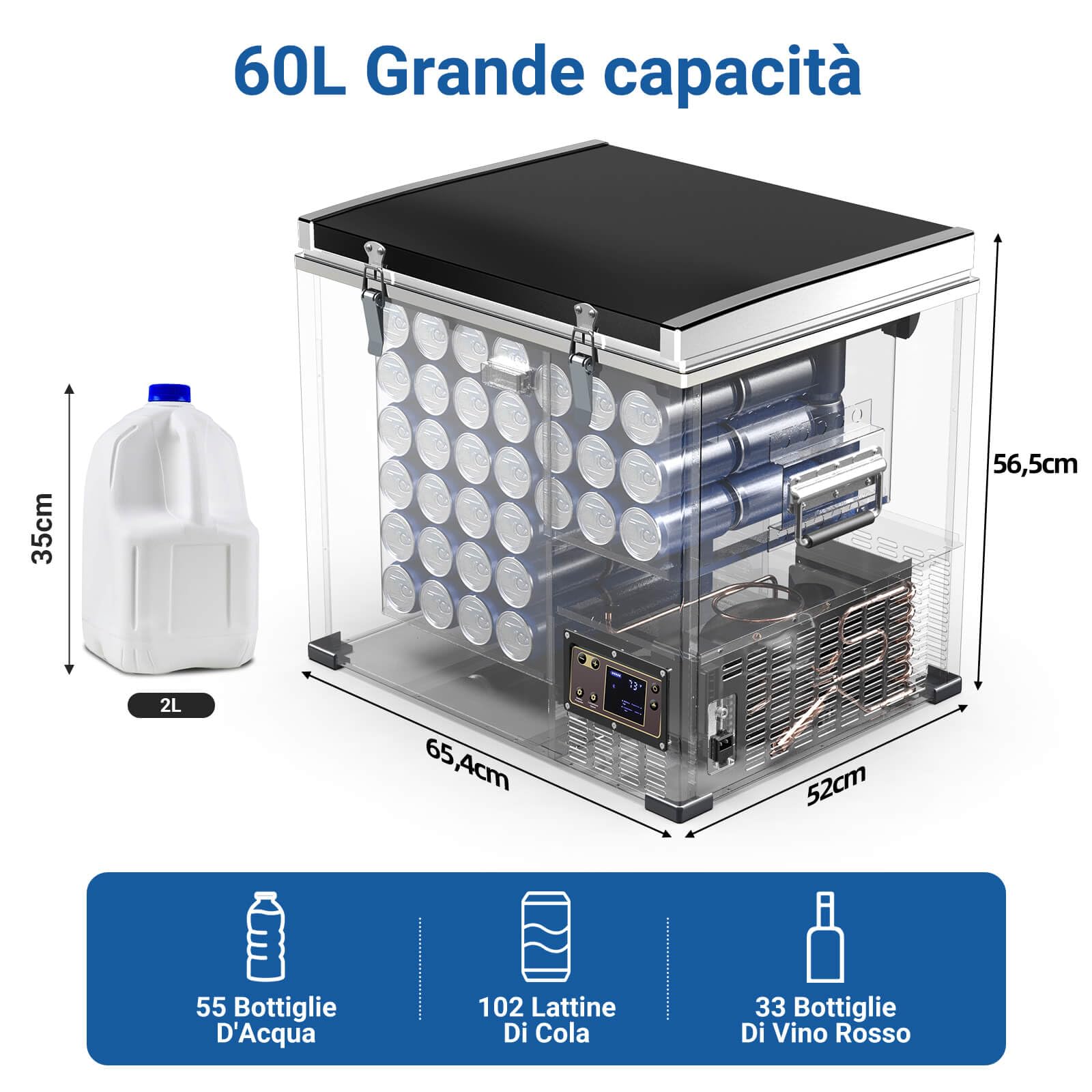 AAOBOSI Frigo Portatile 60L,Frigo da Campeggio Controllo APP,Frigo Per Auto -20 ℃ a 20℃, 12/24V DC e 100/240V AC Frigorifero Portatile Per Auto, Camion, Camper, Barca e Presa Di Corrente