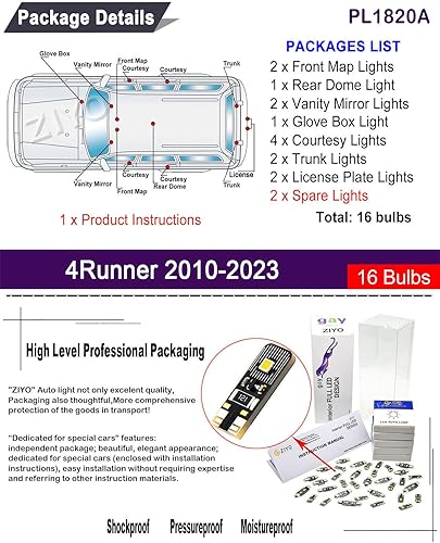 Miniatura 2 de PL1820A - Kit de luces LED para interiores (16 bombillas) de repuesto para accesorios Toyota 4Runner 2010-2023 + paquete de bombillas de matrícula,