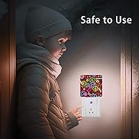 Vista 8 de lámpara nocturna de flores hippies de la paz, lámparas nocturnas enchufables hippies con sensor de atardecer a amanecer para dormitorio, baño y sala