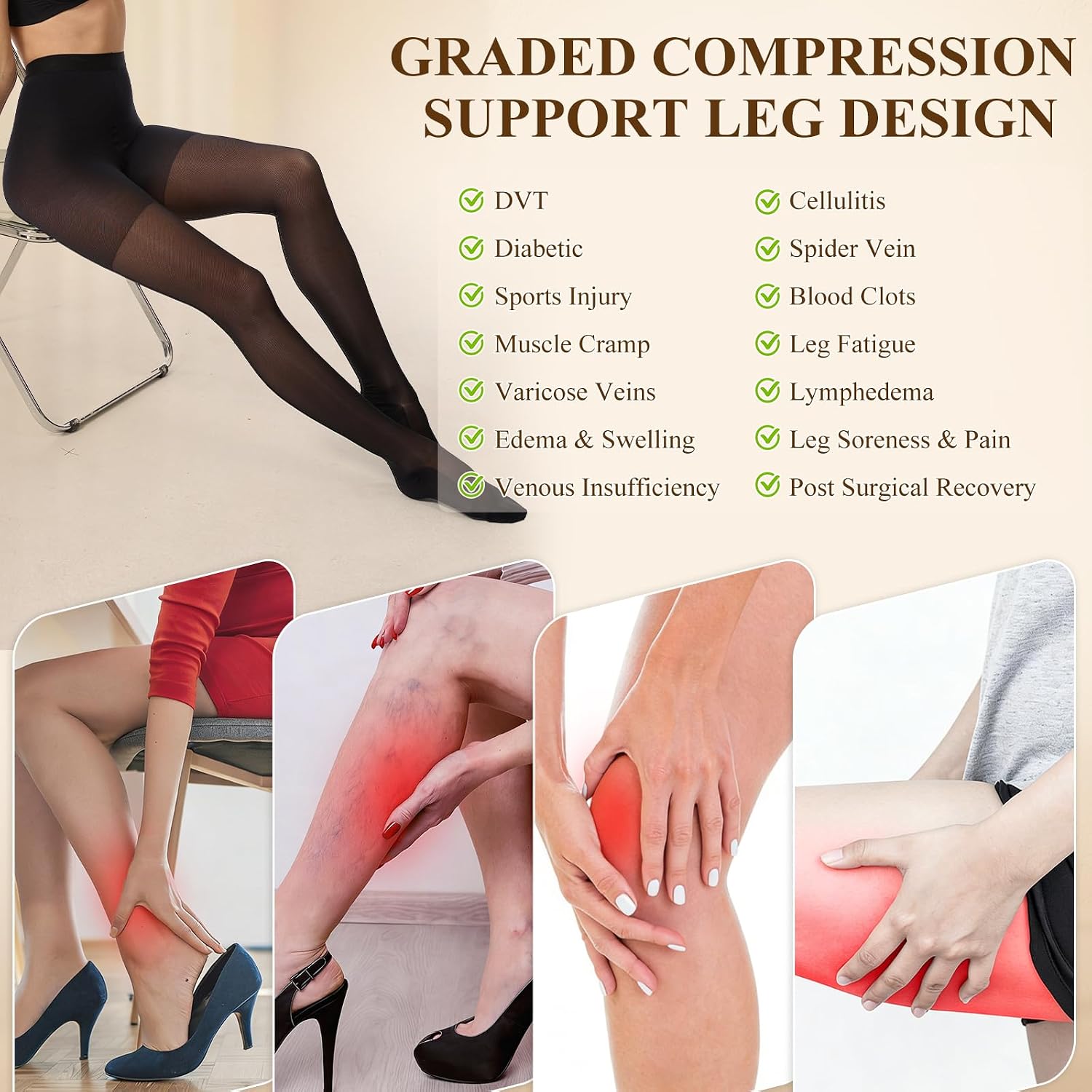 8-15 mmHg Sheer Compression Pantyhose for Women Shaping, Nude Sheer Tights Compression Stockings, Support Hose for Varicose Veins, Edema, Pain Relief, Flying