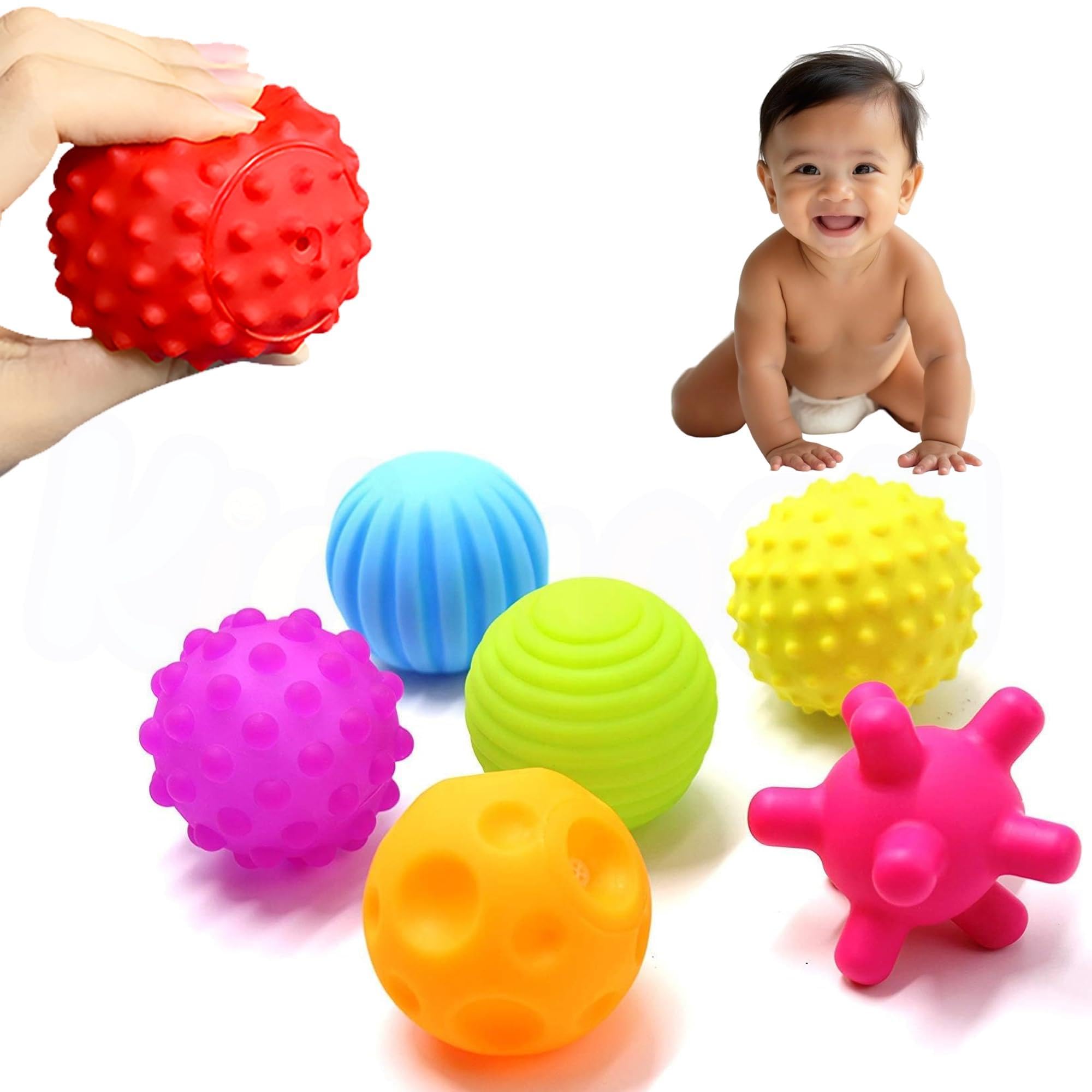 Kidology Montessori Sensory Silicone Ball Set for Toddlers Multicolor & Bright Handing Catching Balls, Toys for Babies 10+ Months, Soft Stress Relief Toys for Boys Girls Set of 6 (Dark)