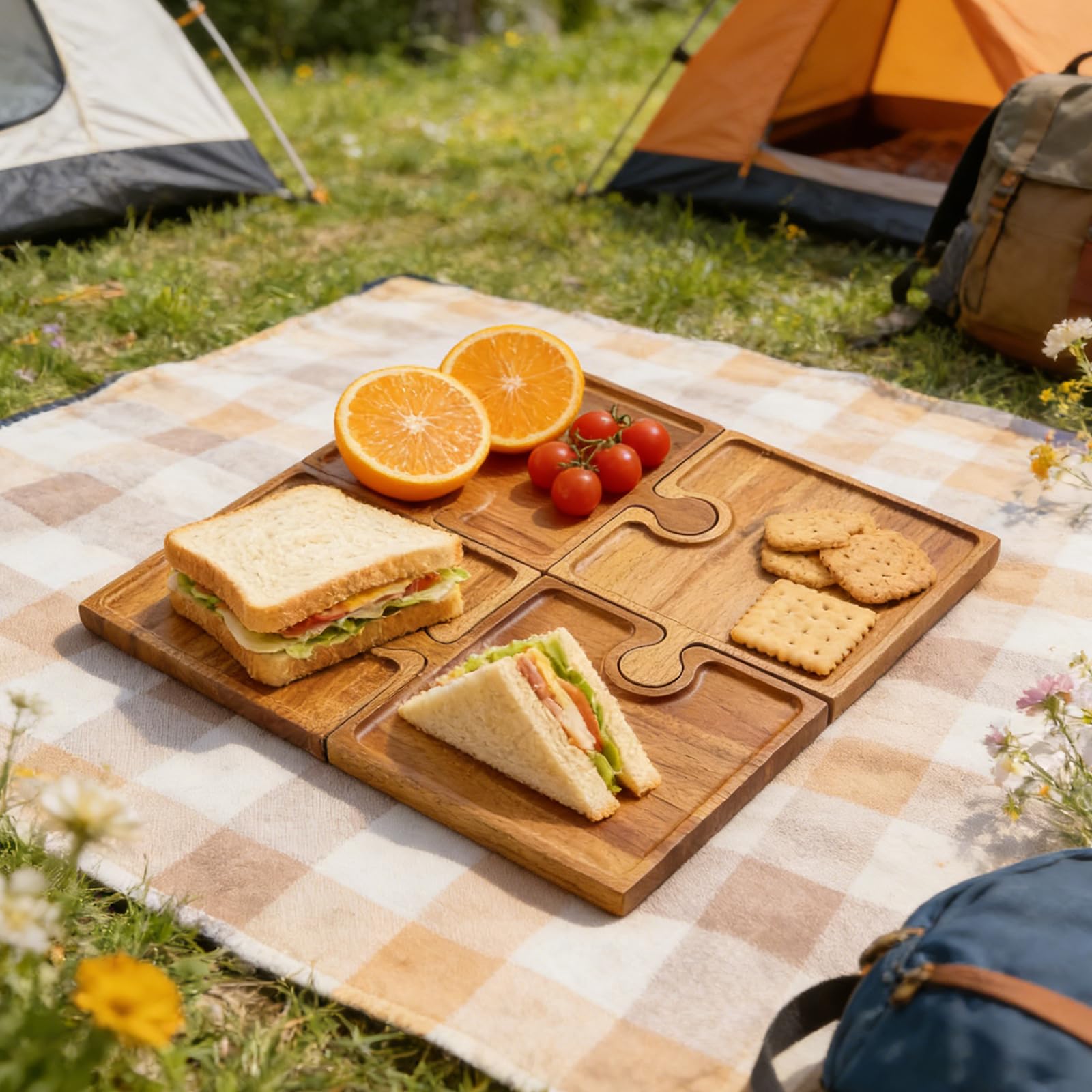 Elegante juego de platos de madera resistentes, perfectos para entretener a invitados, fiestas, eventos y reuniones, platos funcionales y ecológicos