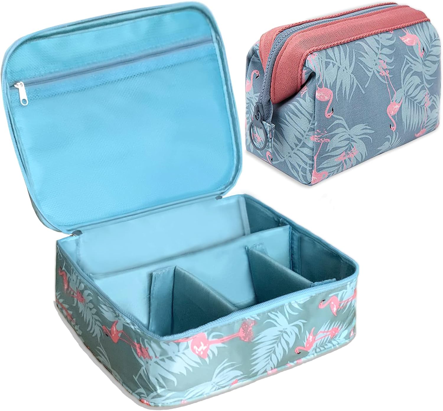 LEcylankEr Neceser de Viaje Flamencos Bolsa de Maquillaje para Mujeres, 2 Piezas Bolsa de Aseo - 1 x Bolsa de Maquillaje Grande & 1 x Neceser Maquillaje Portátil (B)