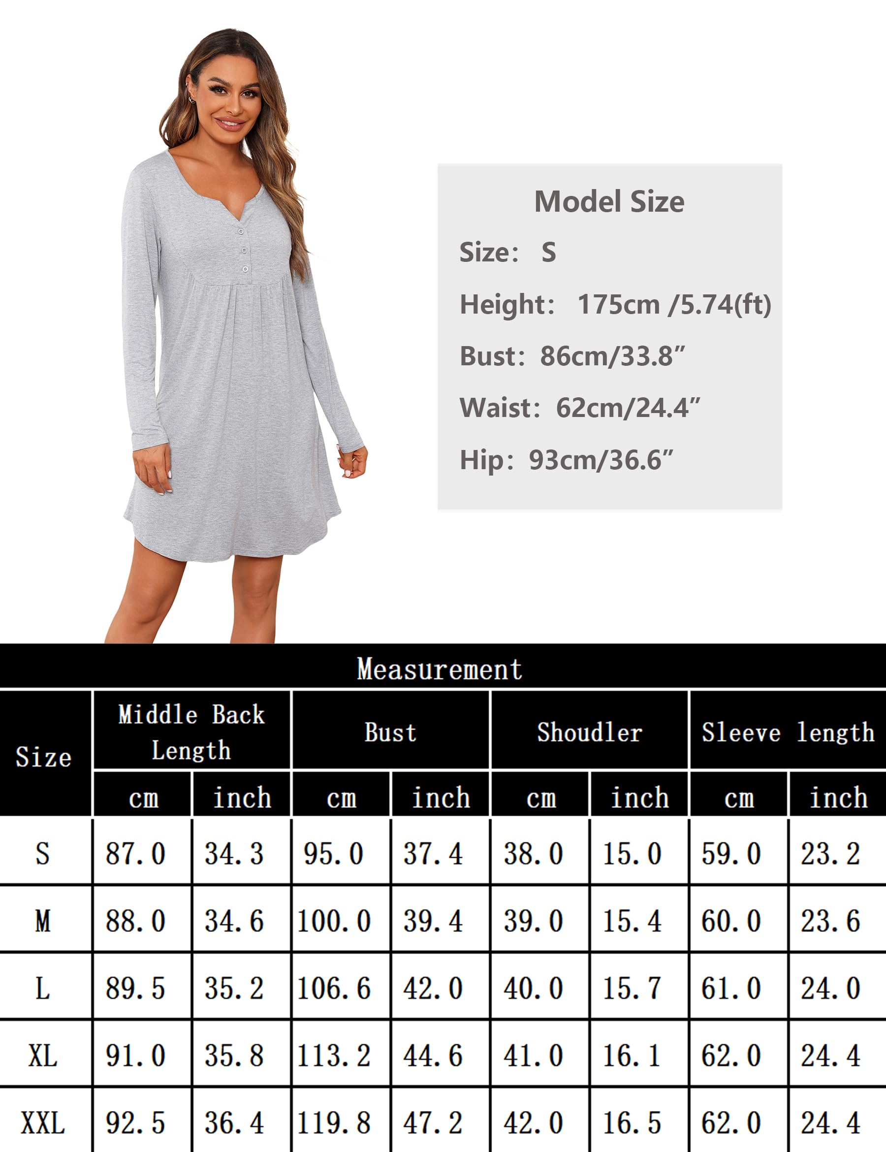 Jahetuul Camicia da Notte Parto Ospedale Cotone a Maniche Lunghe Vestaglia Allattamento con Bottoni Scollo a V Camicia Premaman Adatto Casa