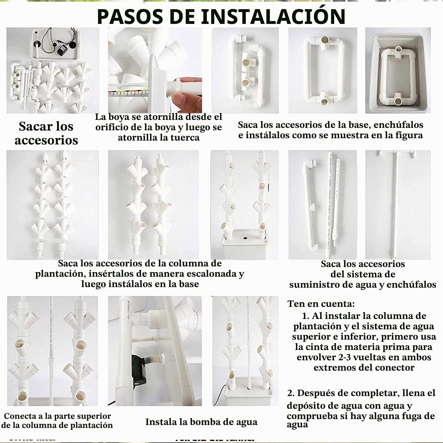 CAZARU Sistema de Cultivo hidropónico de 45 Agujeros, Sistema de Cultivo Interior, Torre de Cultivo Vertical, Sistema de Cultivo sin Suelo, para Hierbas, Frutas y Verduras