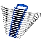 Max Torque 15-Piece Premium Combination Wrench Set, Complete SAE Inch Sizes from 1/4” to 1” with Rack Organizer | Cr-V Steel, Mirror Chrome Finish, Long Pattern, V-Groove Open End and 12-Point Box End