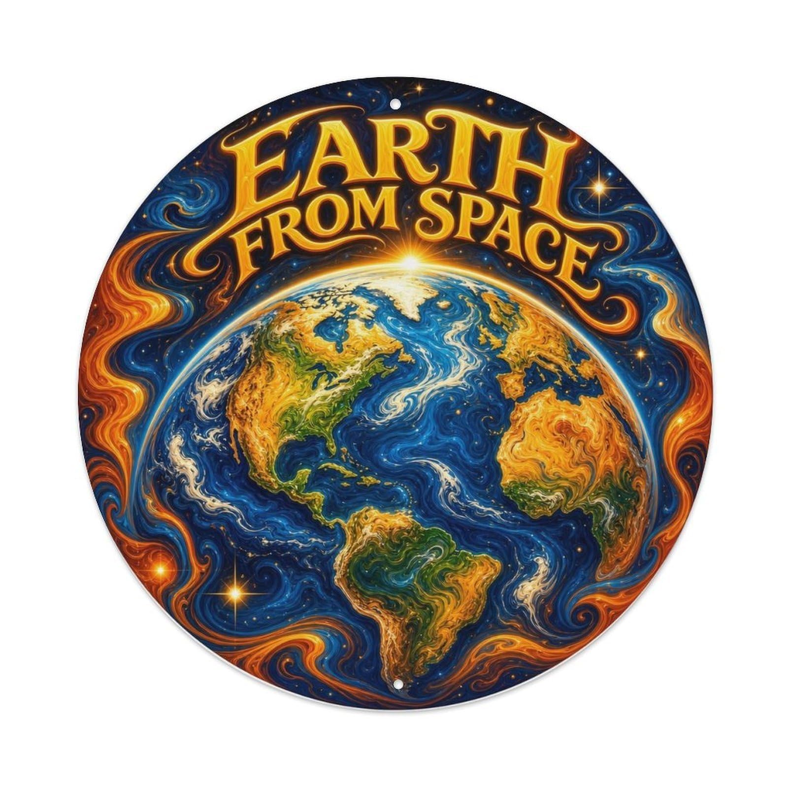 Cosmos Space Exploration Earth Blue Planet Astronomy Metal Tin Sign Plaque Wall Decor for Cafe, Man Cave, Club Bar, Office, Home Garden Round Metal Poster 8x8Inch