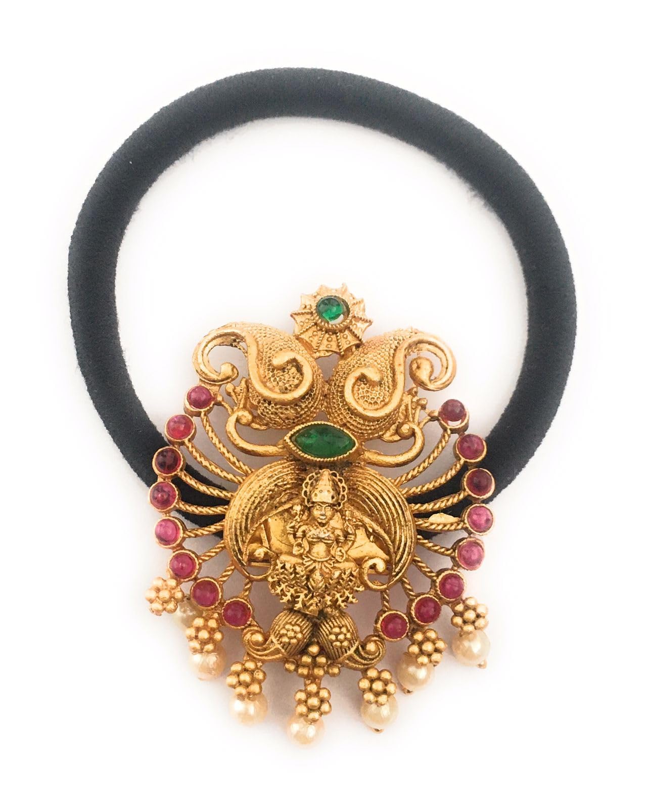 hair bands for women girls black colour rubber bands with antique gold color stones decoration (pack of 1) hair ties stylish ponytail holders center clips for children (B0D2VQDMWD) Amazon Price History, Amazon Price Tracker
