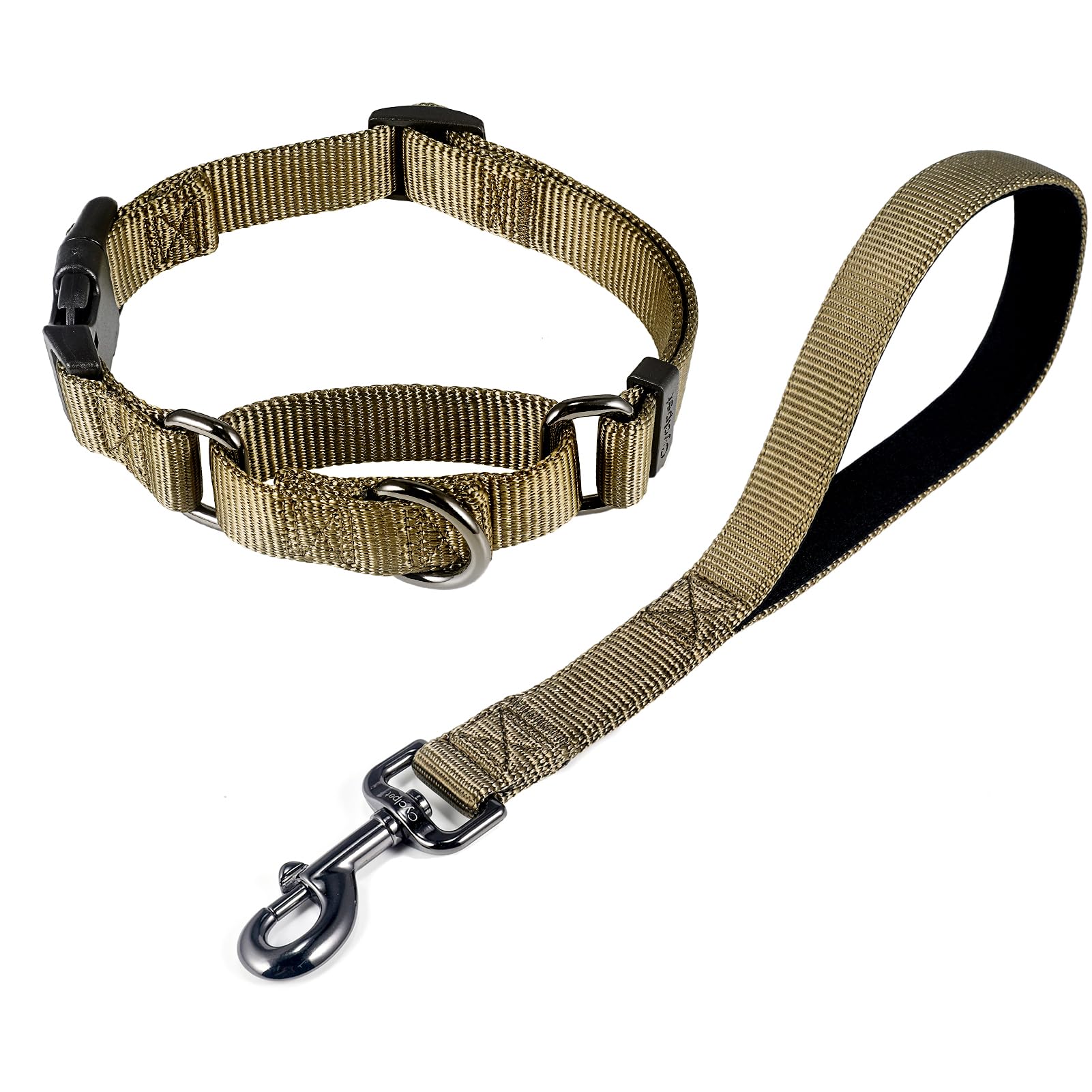 Cyclpet Nylon 12 Inches Dog Short Leash with Anti-Escape Martingale Dog Collar (with Easy Put on and Off Buckle) Combo-Large Breed Dogs Daily Use Helper (Military Green, 12'' Leash&Collar Sets)