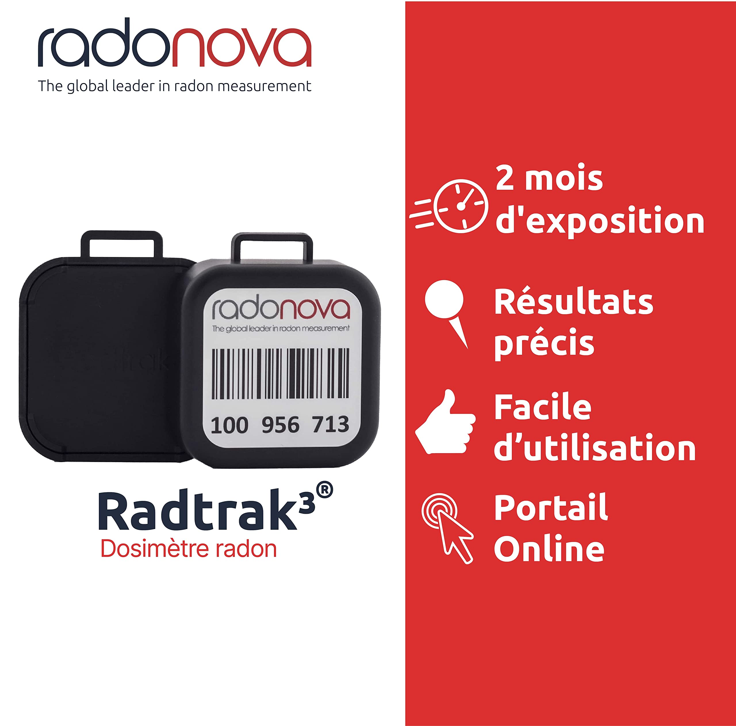 Radonova Radtrak³ - Dosimètre Radon | Détecetur fiable et précis, mesure du radon sur le long terme | Rapport numérique en ligne inclus | Parfait pour le Logement (3 détecteurs)