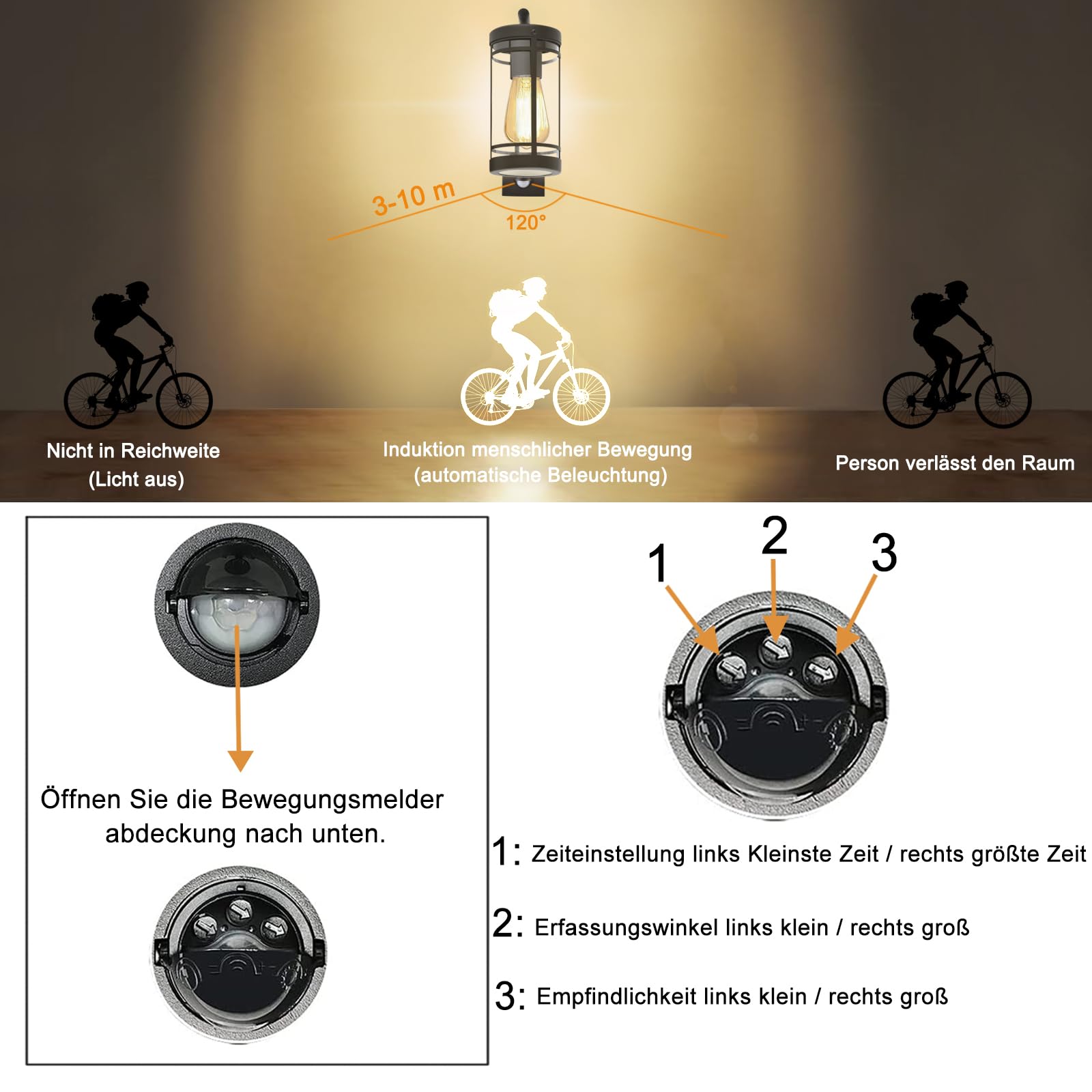 Aussenlampe mit bewegungsmelder,Edelstahl,IP44 wasserdicht,Anthrazit | E27 Fassung Moderne Außenlampe für Garten, Fassade und Haustür