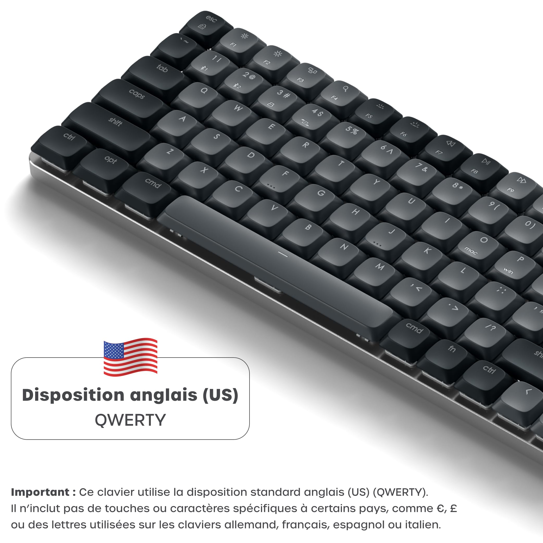 Satechi Clavier Mécanique 75% SM1 QWERTY US, Rechargeable, Gris-Noir