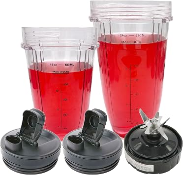 Replacement 18oz/24oz Cup and 2PCS Spout Lid with Pro Extractor Blades Compatible with Nutri Ninja Pro and Auto-iQ Blender AMZ012BL, AMZ493BRN, BL910 / BN400, BN401, BN750, BN800, BN801