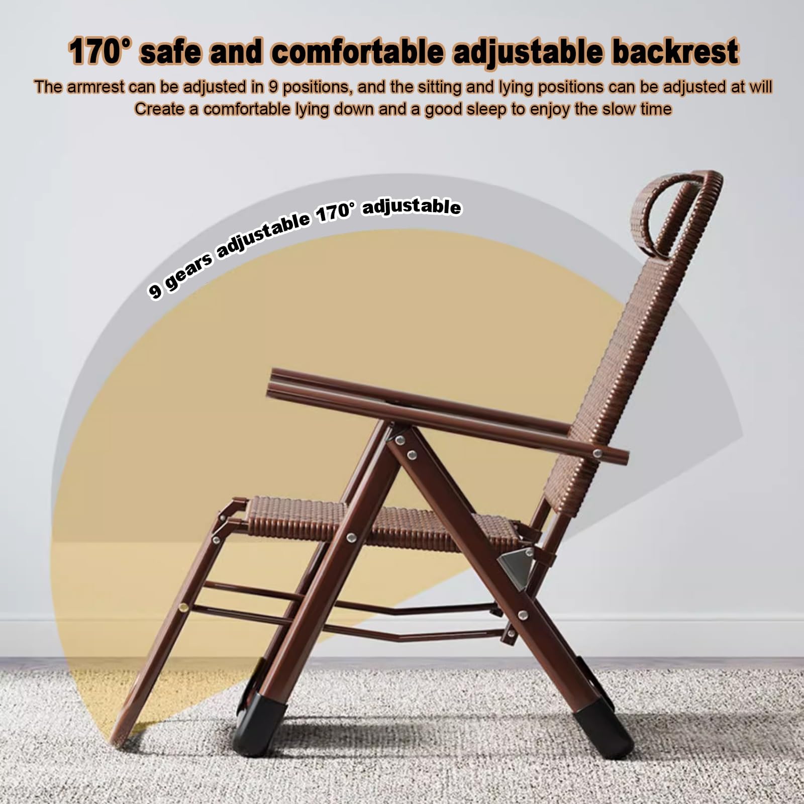 Ratán Portátil Tumbonas Con Reposabrazos, Silla Gravedad Cero Tumbona De Relax,tumbona Playa Plegable Ligera,tumbonas Jardin Exterior,respaldo Ajustable,respirable,ahorra Espacio. ( Color : Brown )