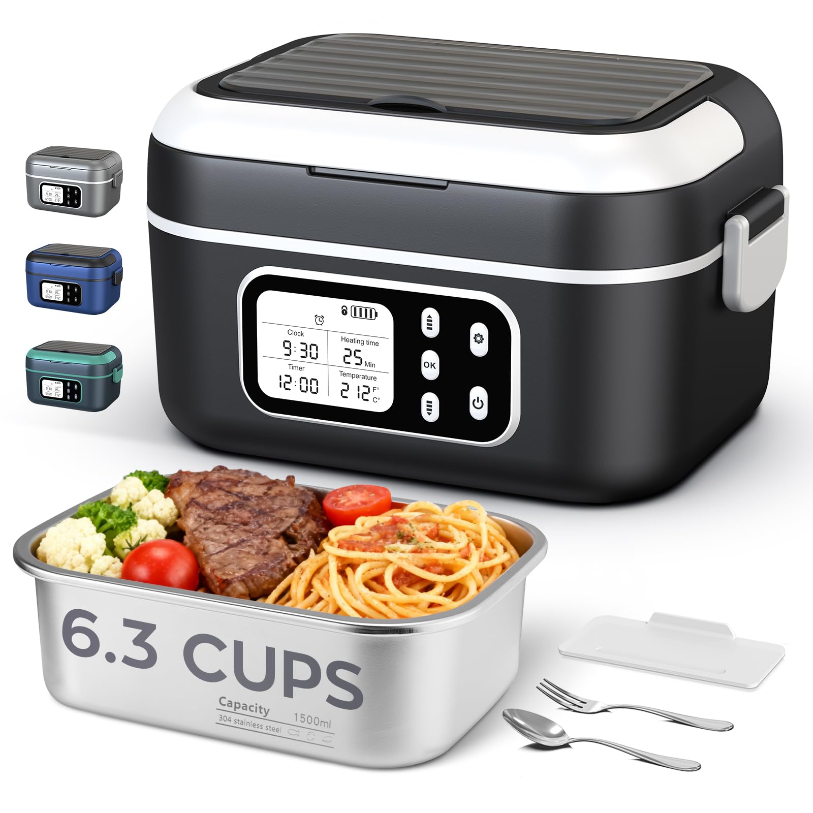 Cordless Heated Lunch Box for Men 6 3 Cup 100W Electric Lunch Box Food Warmer with 27000mAh Battery