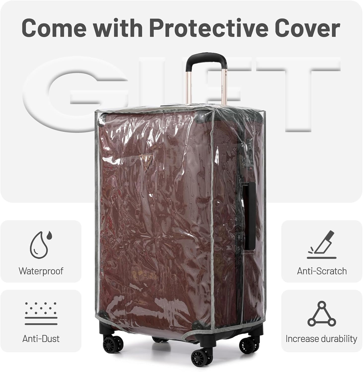 3-Piece Vintage Luggage Set, Monogram Embossed PU Leather Trunk Suitcases, 20/24/28" Lightweight Spinner Luggage with TSA Approved Lock (Caramel Brown)