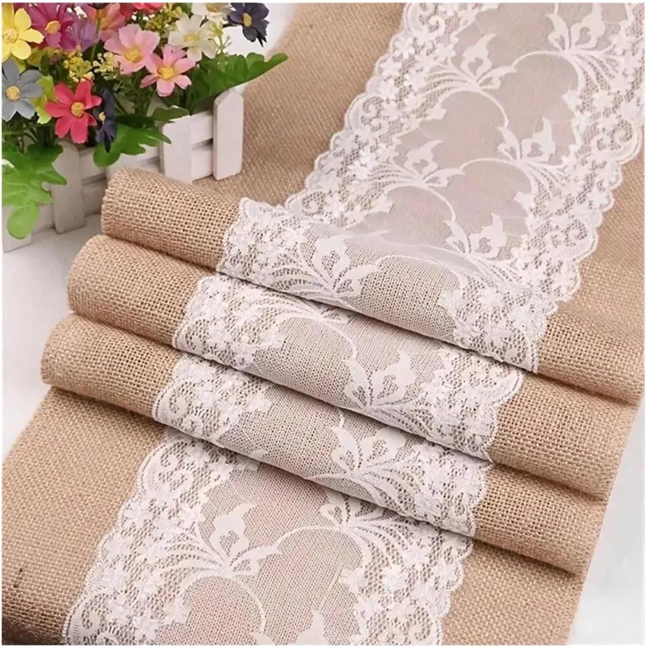 Burlap Table Runners Wedding Burlap Table Runners with White Lace Rustic Table Runner Decor Vintage Romantic Table Cloth for Table Decor