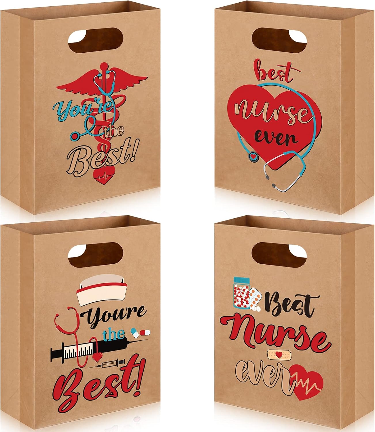 60 Pcs Nurse Gift Bag with Handles Medium Kraft Paper Bag