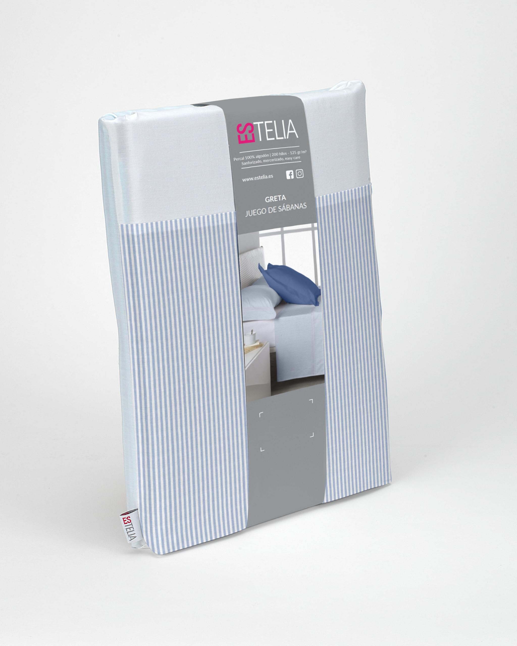 Juego de sábanas Greta color azul Cama de 150 (3 piezas) - 100% algodón - 200 hilos. Gramage: 125