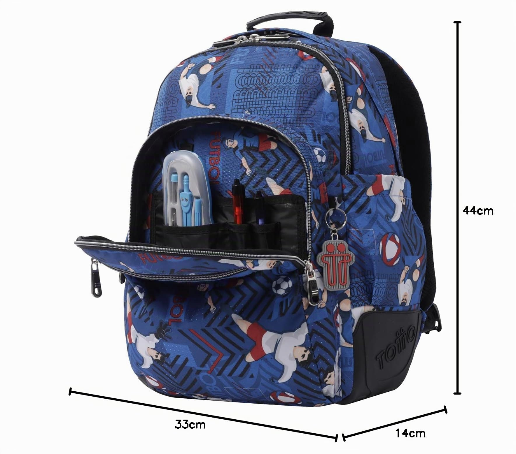TOTTO Mochila escolar azul y futbolistas - Crayoles