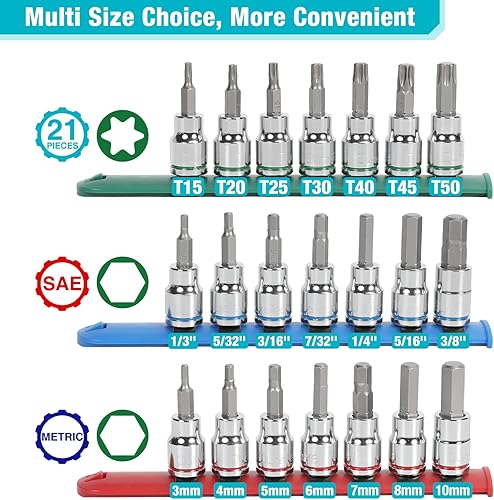 Miniatura 3 de DURATECH Juego de 21 piezas de dados de broca, juego de trinquete rechoncho, trinquetes de 1/4 pulgadas y 3/8 pulgadas con 2 barras de extensión