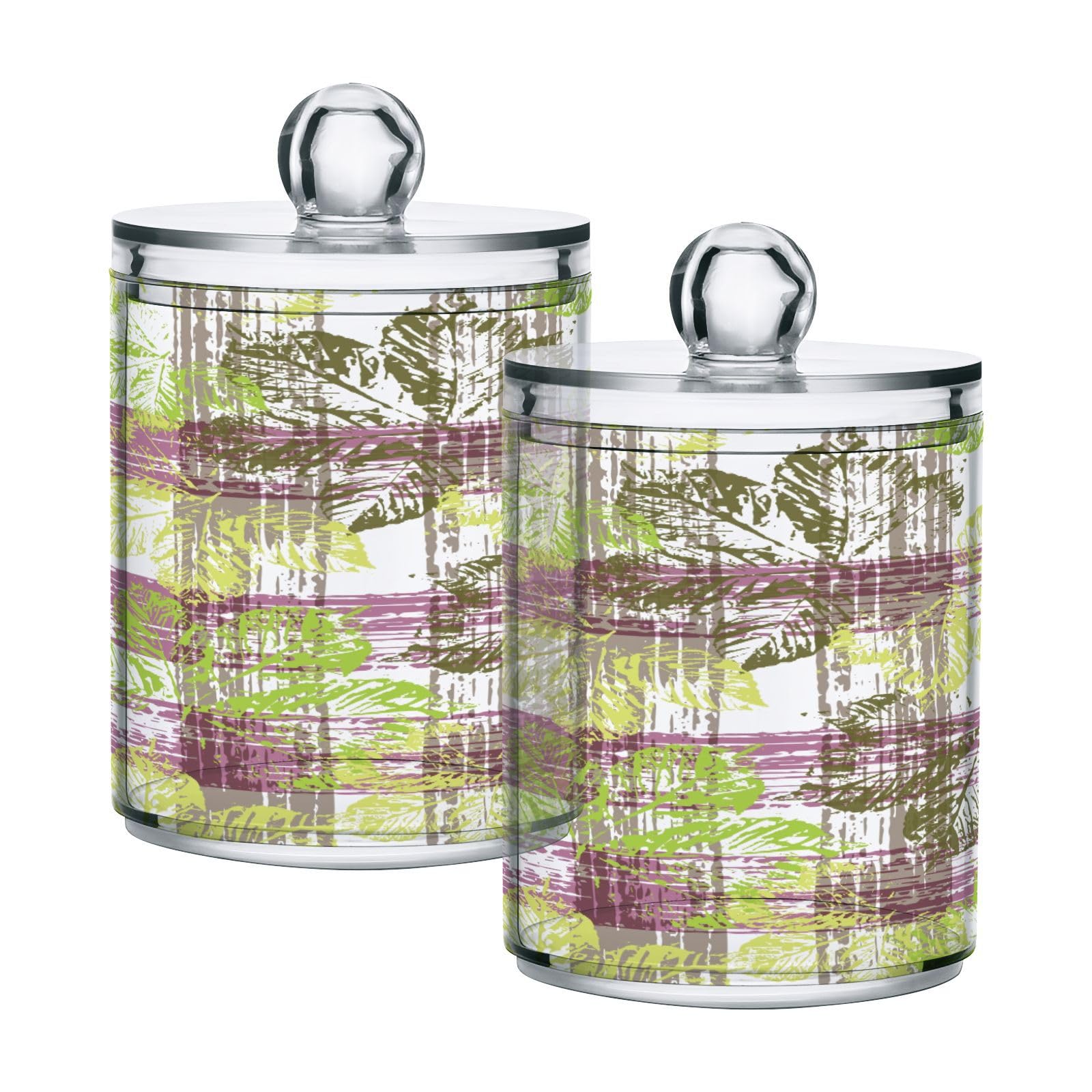 Veined-leaves Restroom Bathroom Organizers with Lid Qtip Holder Dispenser Apothecary Jars Cotton Balls Pads Swabs Holder Jar 4