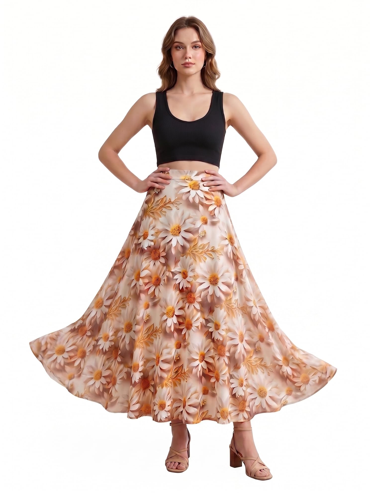 vagisha Women's Printed Co-Ord Set Cum Dress | Sleeveless Stretchable Black Crop Top with Long Flared Skirt for Woman | Summer Casual 2 Piece Outfit-picture-43