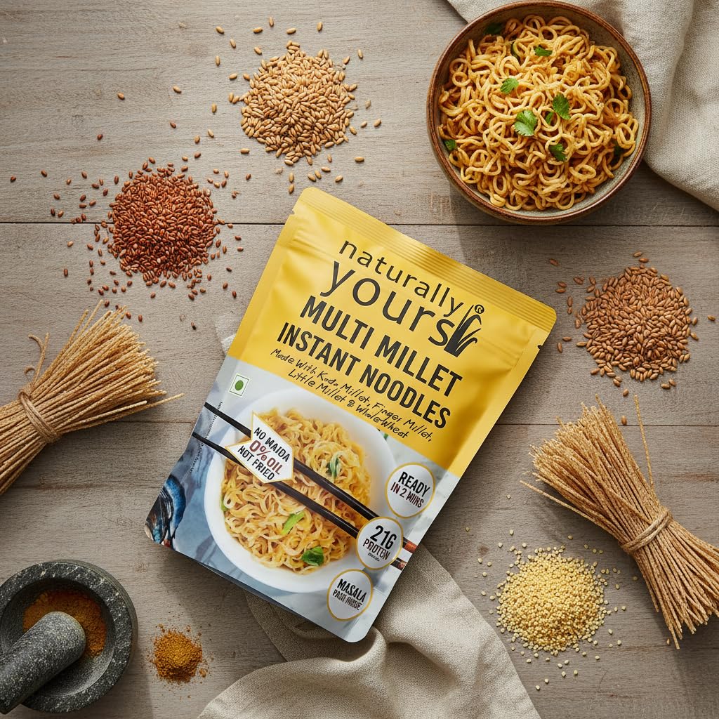 Naturally Yours Multi Millet Instant Noodles 175g | Kodo & Little Millet + Whole Wheat | 21g Protein | High Fiber | No Maida | Non-Fried | No Onion No Garlic Jain-Friendly | Tastemaker | Pack of 3