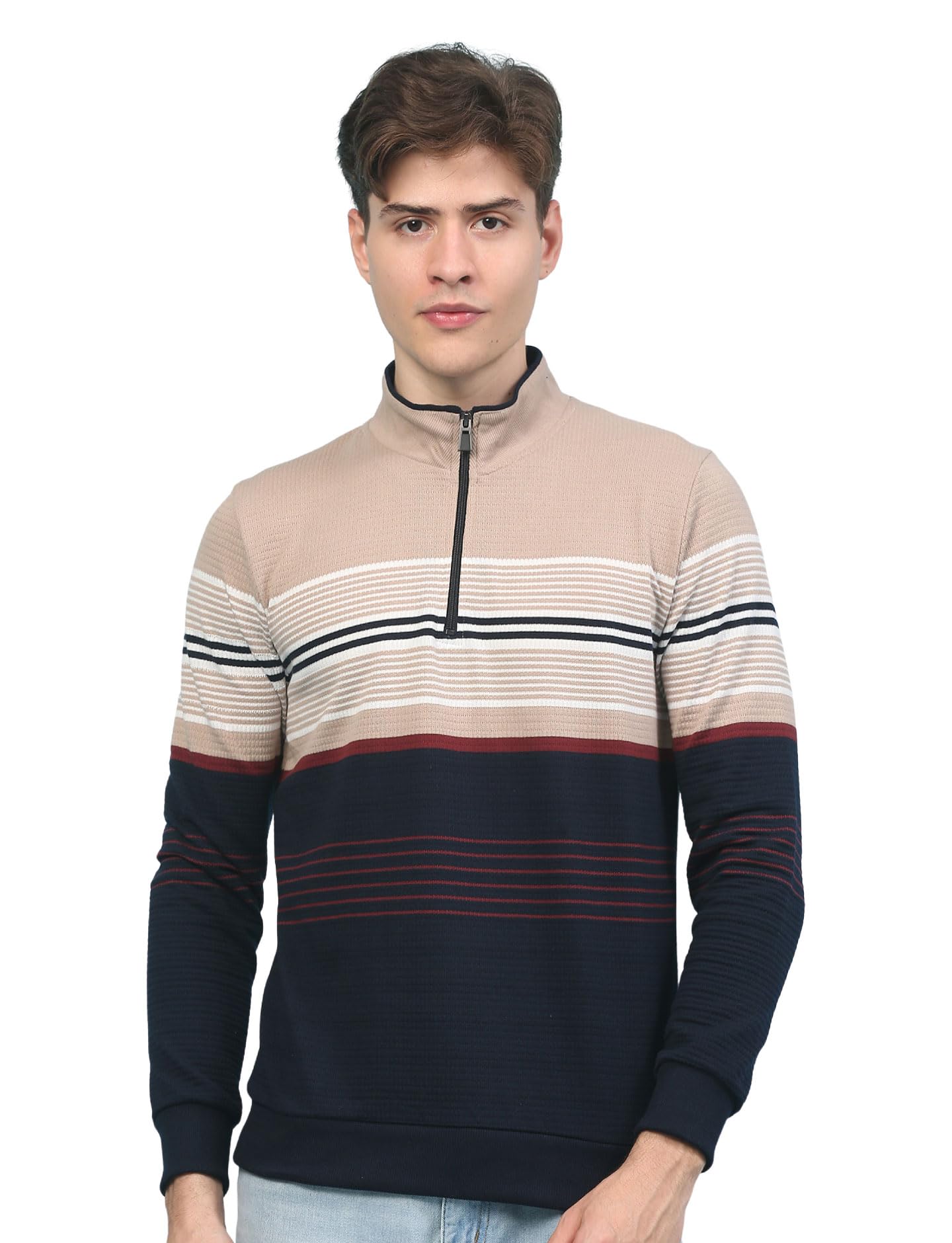 nexgen club Men's Sweatshirt Stripe Pullover Half Zipper Full Sleeve Semi Formal Winterwear-picture-34