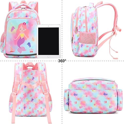 Miniatura 2 de Mochilas para niñas, mochila de sirena con bolsa de almuerzo, caja de lápices para niños, mochila preescolar, juego de mochila para jardín de