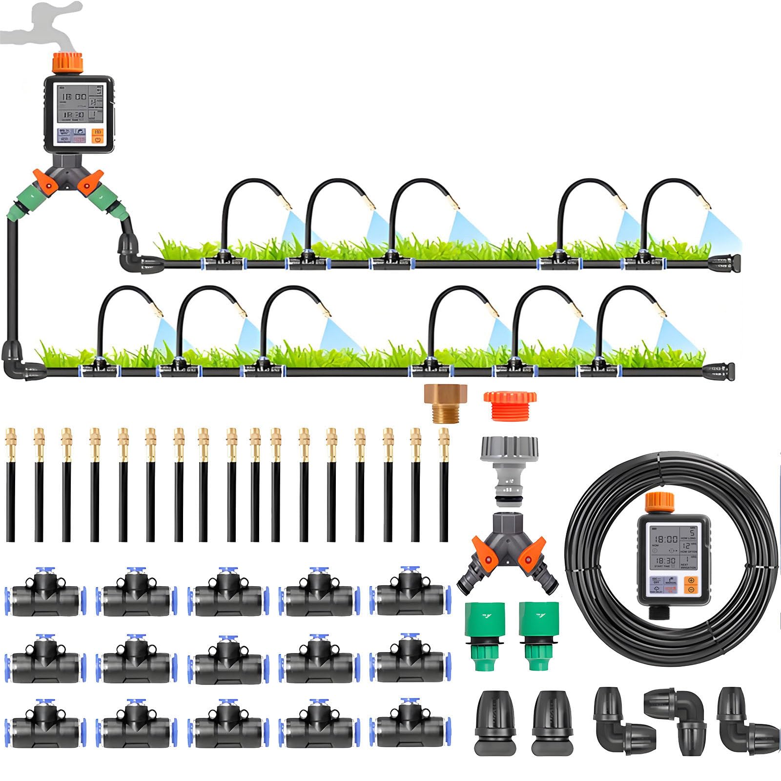 Sistema di irrigazione a goccia Push-to-Connect, sistema di irrigazione regolabile per aiuole rialzate da giardino, sistema di irrigazione automatico per piante, kit completo di irrigazione