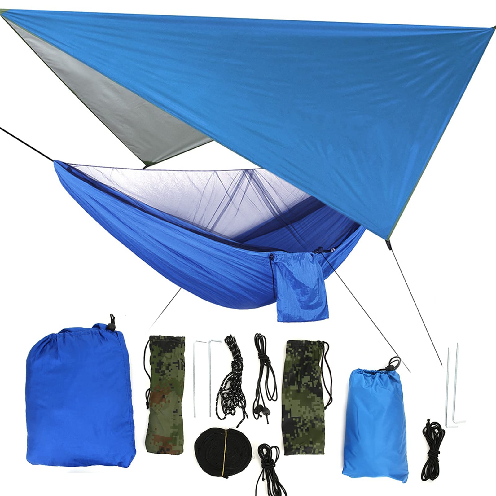 Cocoarm Amaca Amaca Portatile con Tessuto in Nylon e Zanzariera in Poliestere Carico da 300 Kg Tettuccio Antipioggia con Doppia Cerniera per Campeggio Viaggi Cortile Giardino Adulti (Cielo blu con