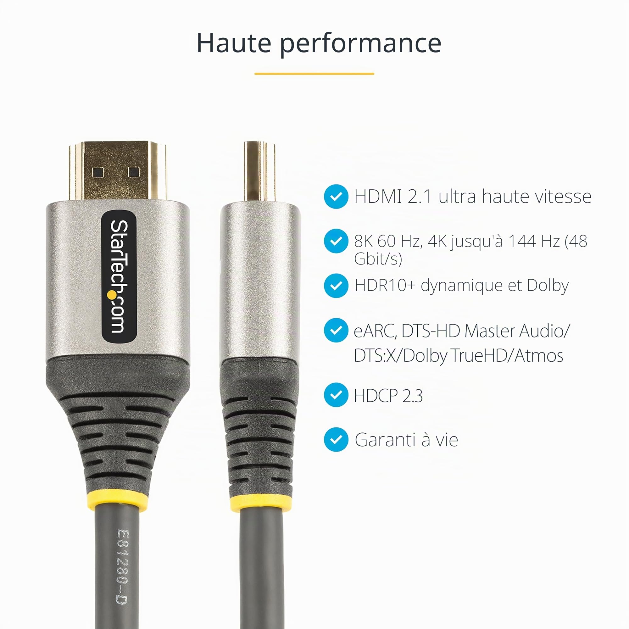StarTech Câble HDMI 2.1 Ultra Haut Débit 5m, 8K 60Hz, HDR10+, eARC, 48Gbps
