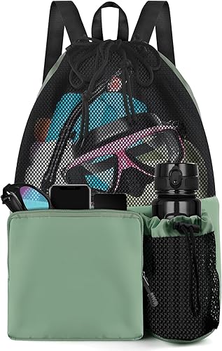 Miniatura 11 de BROTOU Mochila de playa para natación con bolsillo húmedo de malla y cordón, bolsas para nadar, gimnasio Negro,Azul,Verde claro,Verde (Mint