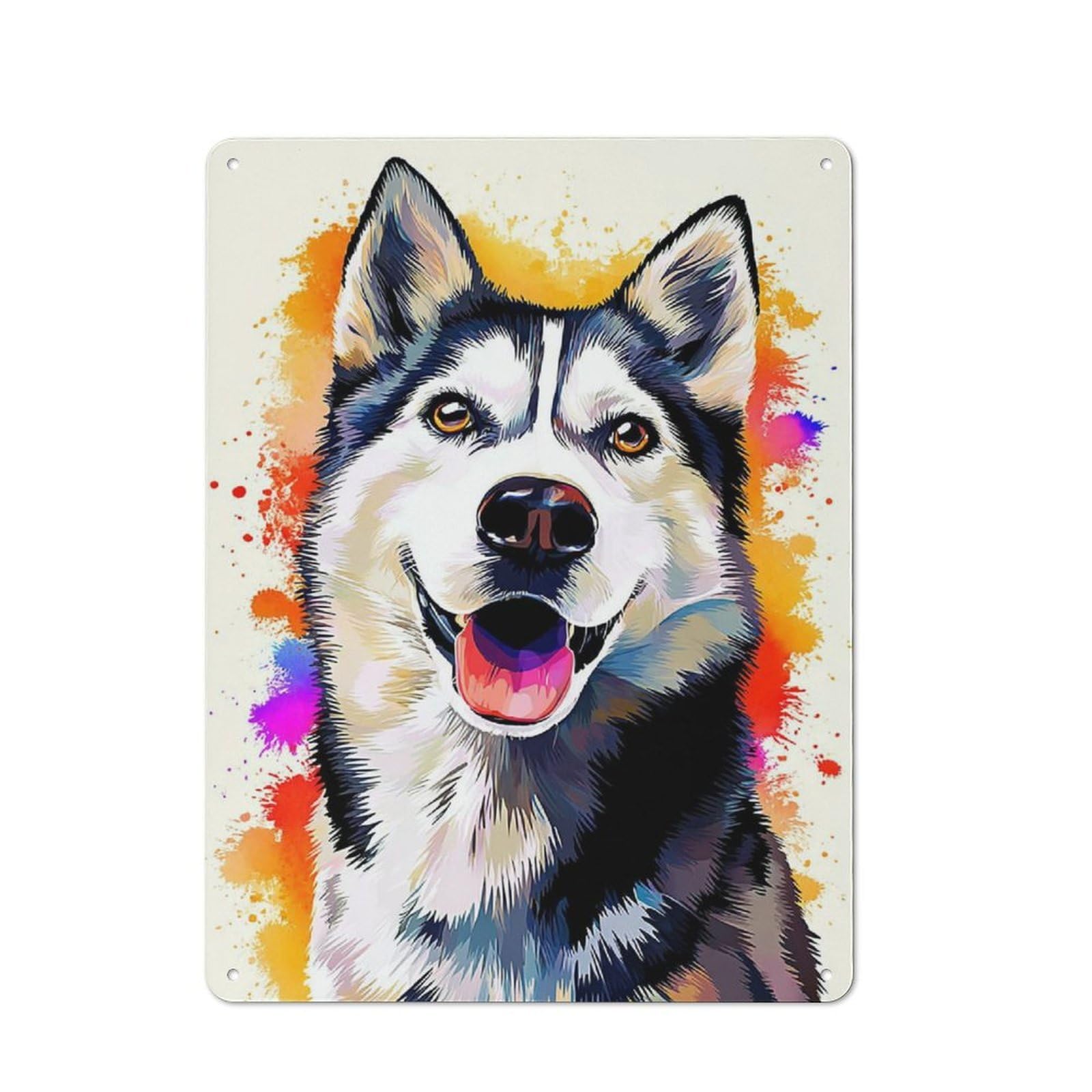 Junmoney Colorful Siberian Husky Portrait -3 Printed Metal Sign 40X30cm For Home Office Or Studio, For Winter Room Styling In Home Office And Studio
