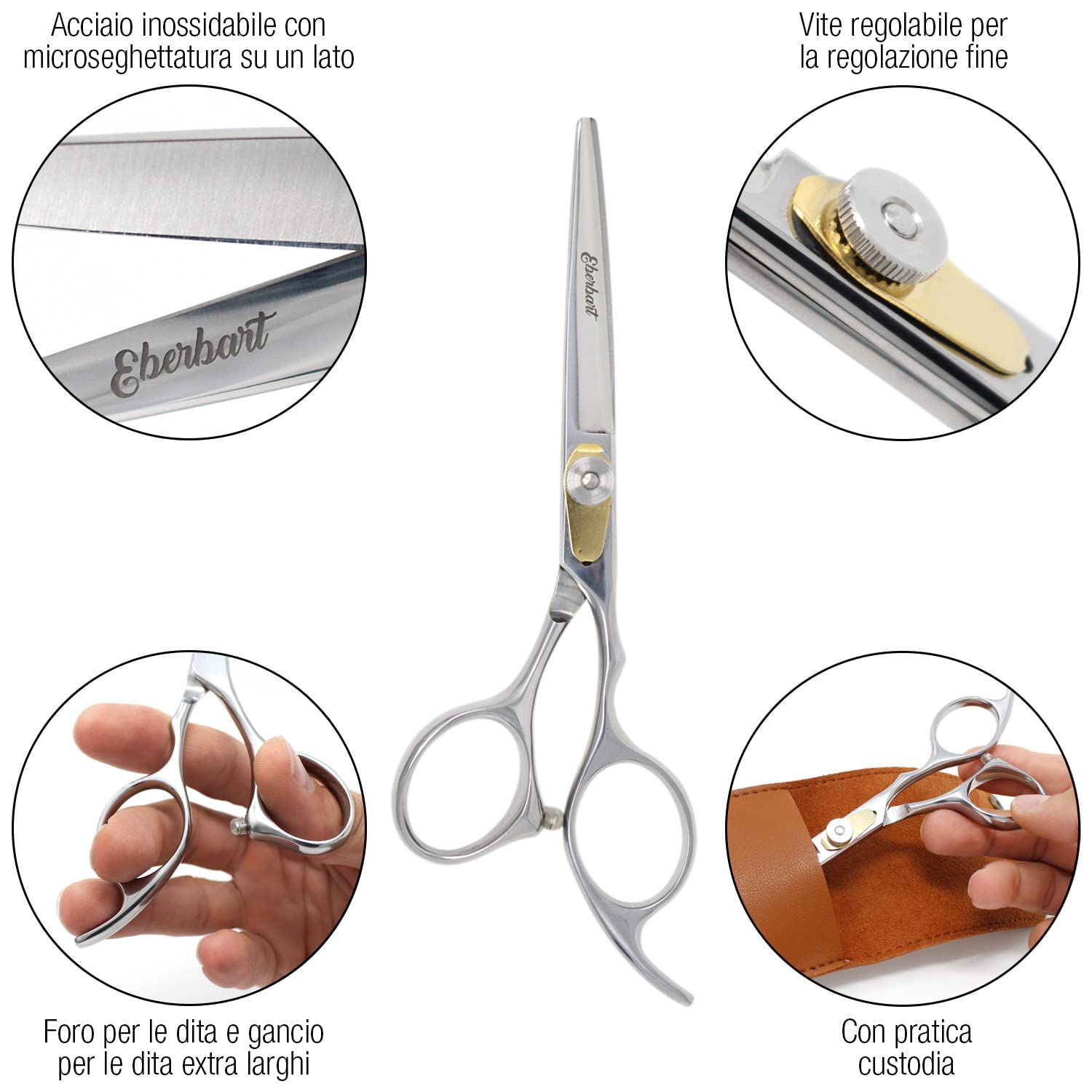 Forbici da barba + custodia in pelle sintetica + eBook gratuito – Forbici professionali per barba e baffi in acciaio inossidabile per taglio e rasatura precisi (lunghezza 18 cm)