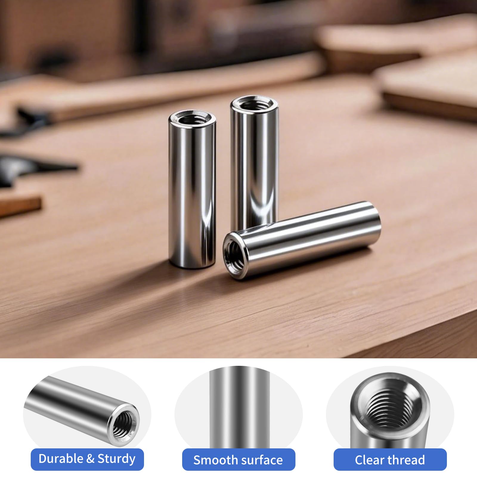 Manicotti filettati rotondi M5 × 30 mm, 5 pezzi manicotti rotondi in acciaio inox 304, dadi lunghi (M6 x 30 mm)