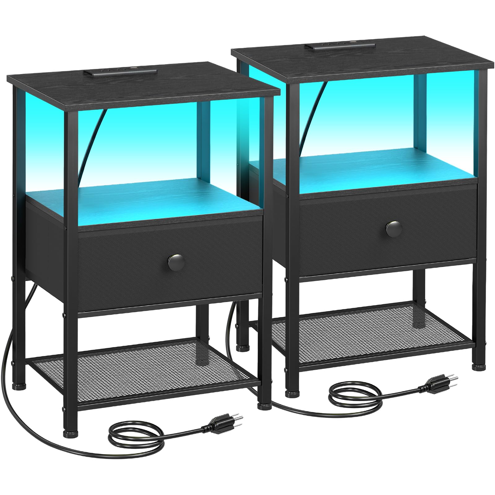 LOAKEKEL Nightstands Set of 2 with Charging Station, LED Night