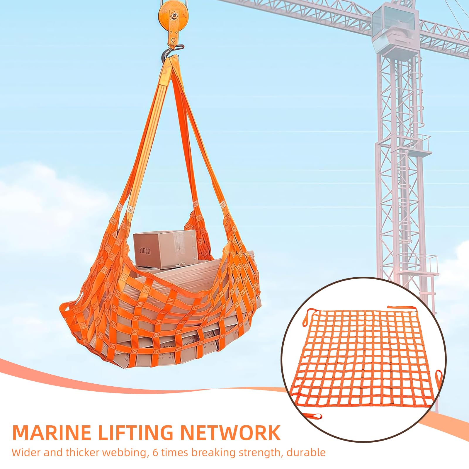 S&Dshopline® Hijs-hefnet, Hangend Net, 1 X 1 M, 300 Kg Polyester Lussen, Lastlifter Net, Riemennet, Hoog Draagvermogen, Hangend Hefnet, Voor Het Vastzetten Van Lading Verticaal Heffen Afsluitnetten