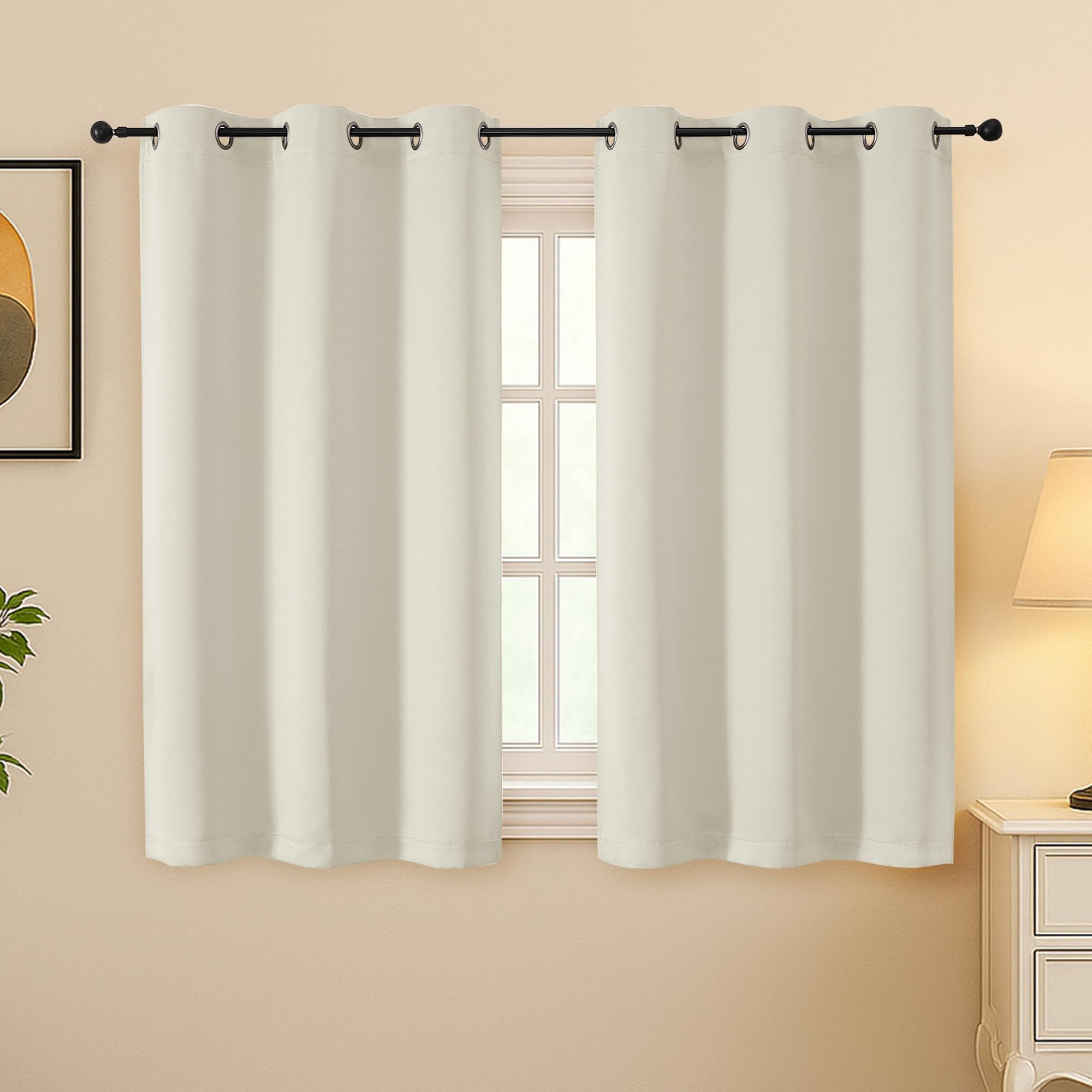 Simplebrand Natural Room Darkening Curtains for Bedroom 45 Inches Long 2 Panels Set, Sunlight Blocking Curtains for Small Windows, Grommet Energy Saving Thermal Insulated Short Drapes, 40Wx45L