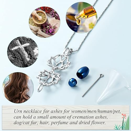 Miniatura 10 de Imrsanl - Joyería para llevar Cenizas - Collar con dije de flor de loto con mini urna de recuerdo para cenizas