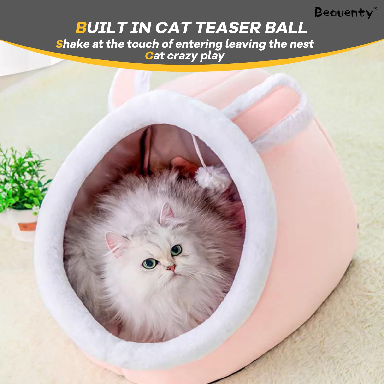 سرير قطط شبه مغلق من بيونتي، بيت كهف للقطط ناعم ومريح مع كرة منفوشة معلقة ومرتبة قطط قابلة للإزالة، بيت للحيوانات الأليفة في الأماكن المغلقة، سرير للحيوانات الأليفة للقطط والكلاب الصغيرة التي يقل