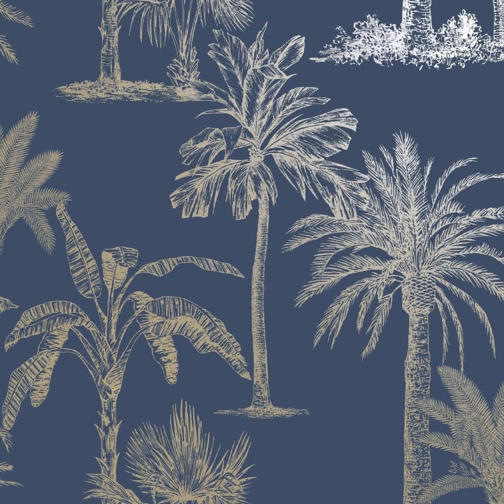 Grandeco Art Deco Nile Palm Textured Wallpaper, Blue Gold | At B&Q - View #8