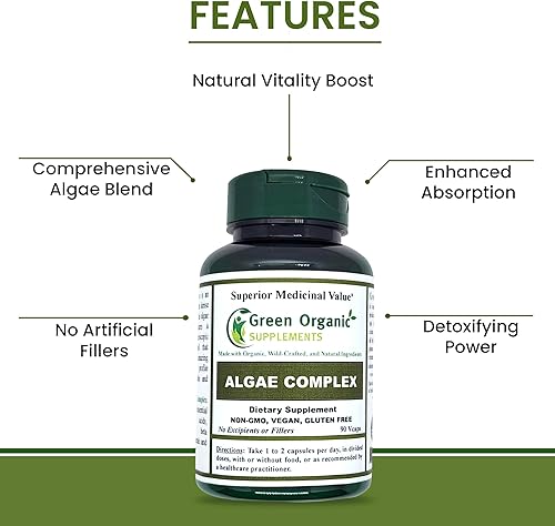 Miniatura 4 de Algas, Fucoidan, Algas Verde Azul, Algas Kelp, Vejiga, Clorella, Espirulina, Musgo Irlandés, Dulse, 90 VCaps, Alta Absorbibilidad, Sin OMG, Sin