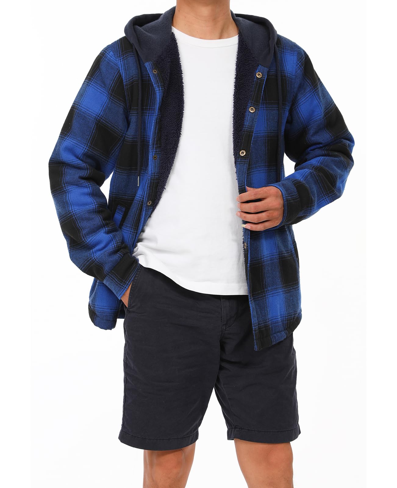ZENTHACE Mens Hooded Flannel Shirt Jacket Camisa de trabajo con botones Hombre