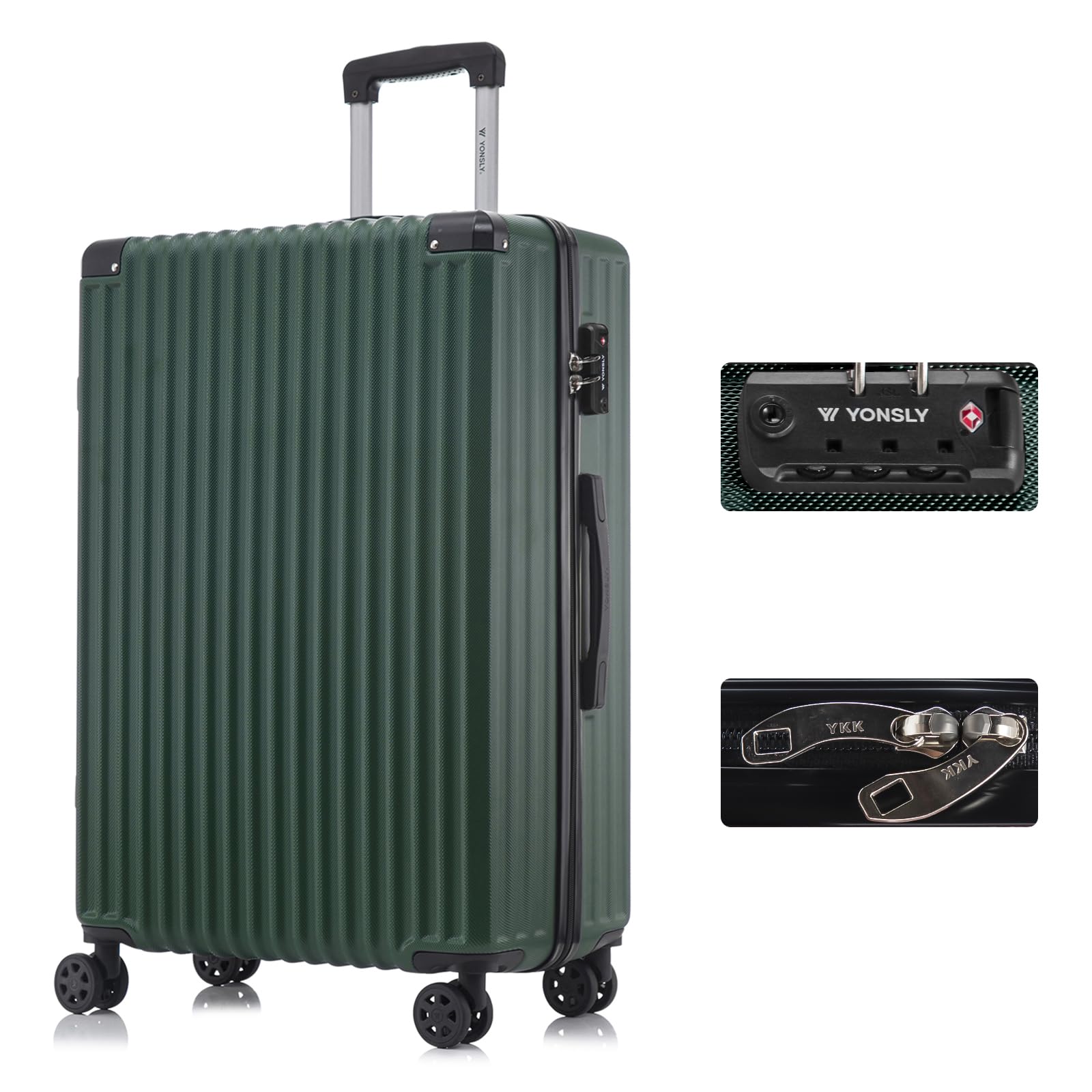 yonsly Koffer Suitcase, Trolley Reisekoffer, Rollkoffer Handgepäck mit 4 Rollen 360°, ABS Hartschalen, Sicherheitsschloss, Weicher Gummigriff, 210D-Futter