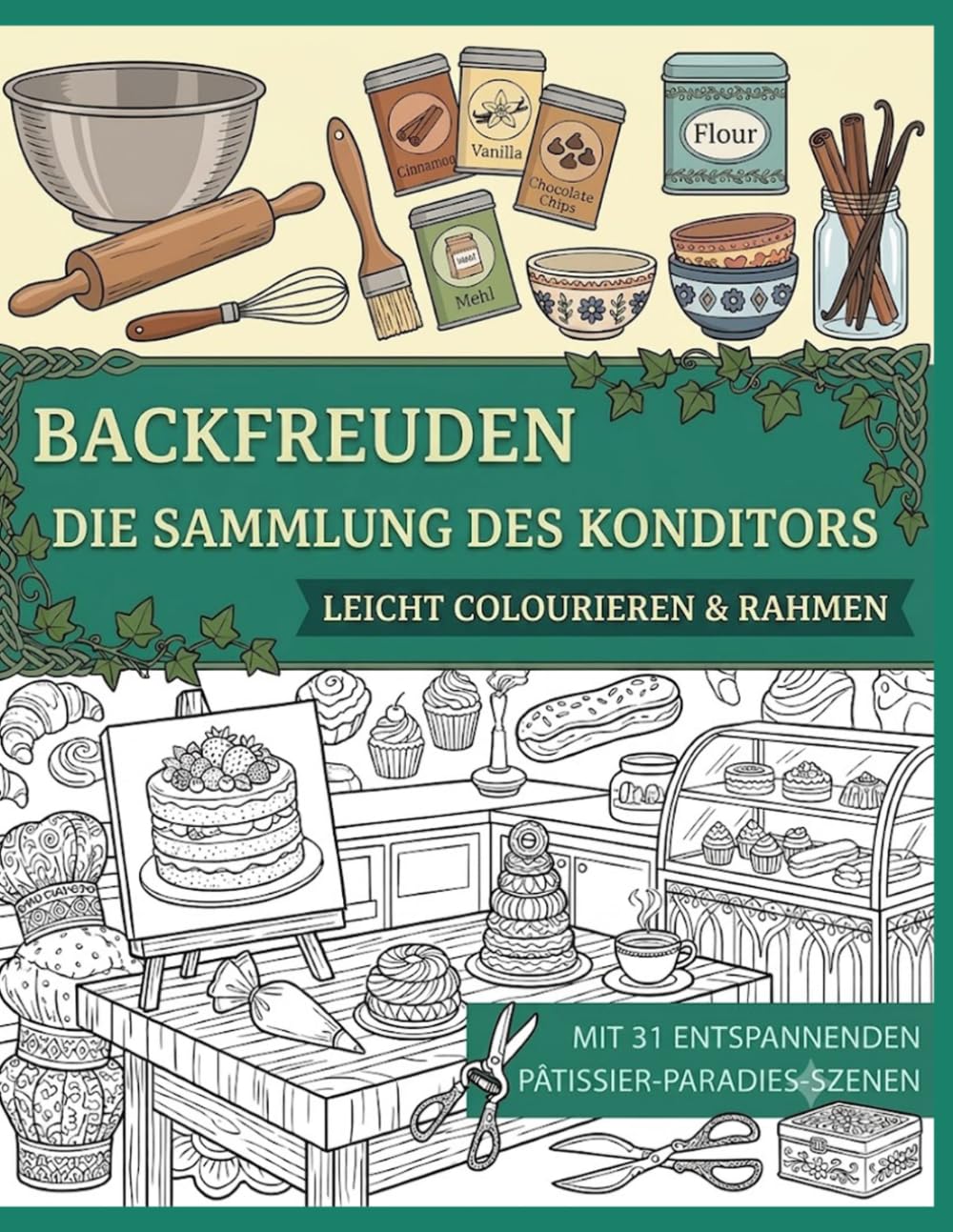 Backfreuden – Die Sammlung des Konditors |Malbuch zur Stressbewältigung mit liebevollen Backstuben, Torten und süßen Ausmalmotiven für Erwachsene: ... Motiven zur Entspannung, Achtsamkeit